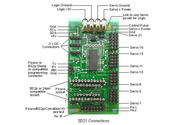 Devantech SD21 servo controller pins and connections
